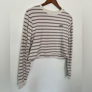 Vans Cream and Red Striped Long Sleeve Crop top